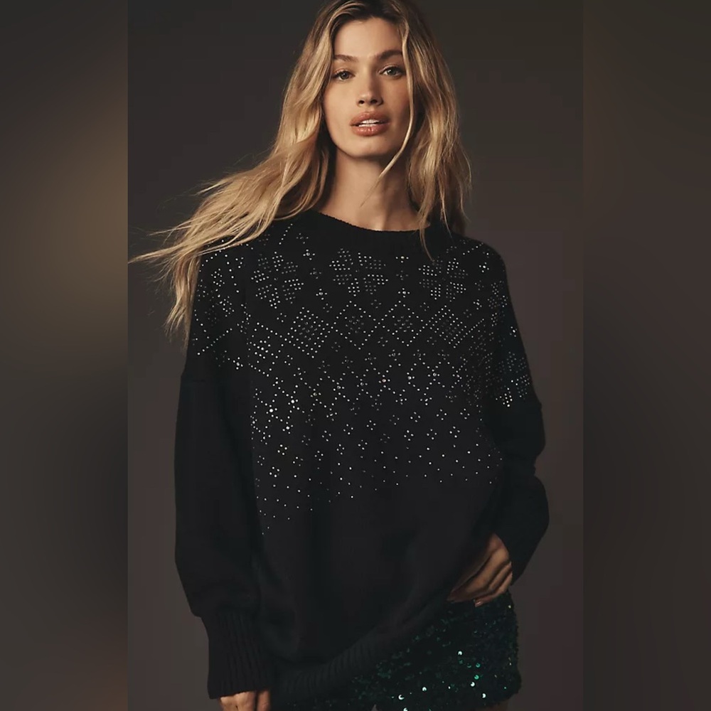 Beach Riot Black Studded Crewneck Sweater